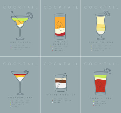Poster cocktails Margarita grayish blue