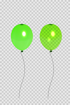 Set of two green balloons. Isolated on transparent background. Element for the design of postcards, booklets, congratulations, holidays, gift certificates, Vector