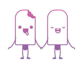 delicious ice cream palette couple kawaii characters vector illustration design