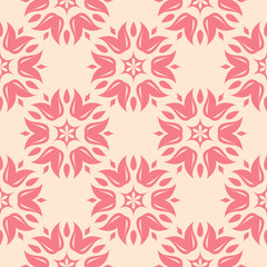 Red floral seamless pattern on beige background