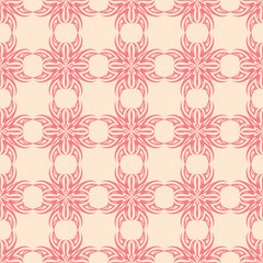 Red floral seamless pattern on beige background