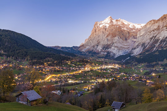 Switzerland, Bern, Bernese Oberland, holiday resort Grindelwald, Wetterhorn in the evening