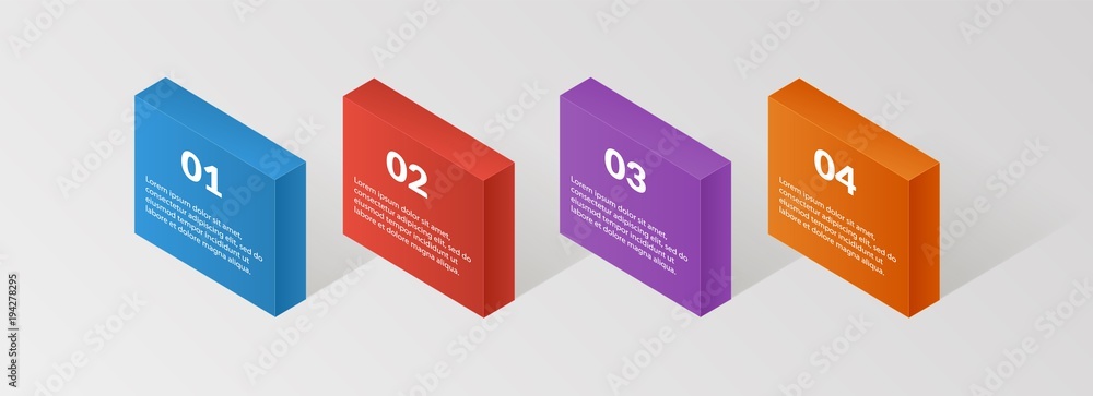 Poster modern isometric infographics steps elemsnts element template. vector illustration. can be used for 