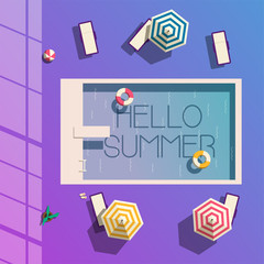 Hello summer. Swimming pool. Flat vector illustration.