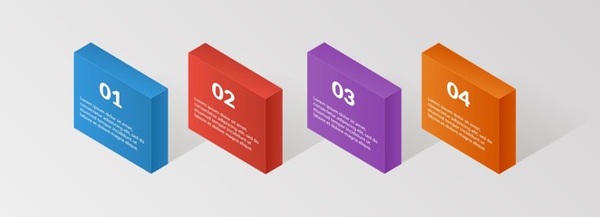 Modern isometric infographics steps elemsnts element template. Vector illustration. can be used for workflow layout, diagram, banner, web design or presentation