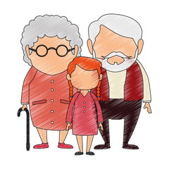 couple of grandparents with granddaughter avatars characters vector illustration design