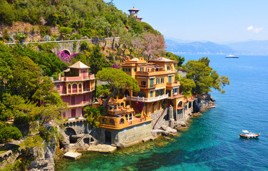 Beautiful luxury homes overlooking on the Portofino bay, Italy