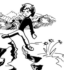 jongen stapt over kloof 