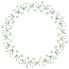 Round frame from marijuana leaves. Suitable for use in the design of packaging, advertising, posters