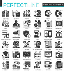 Vector Banking and finance classic black mini concept icons and infographic symbols set