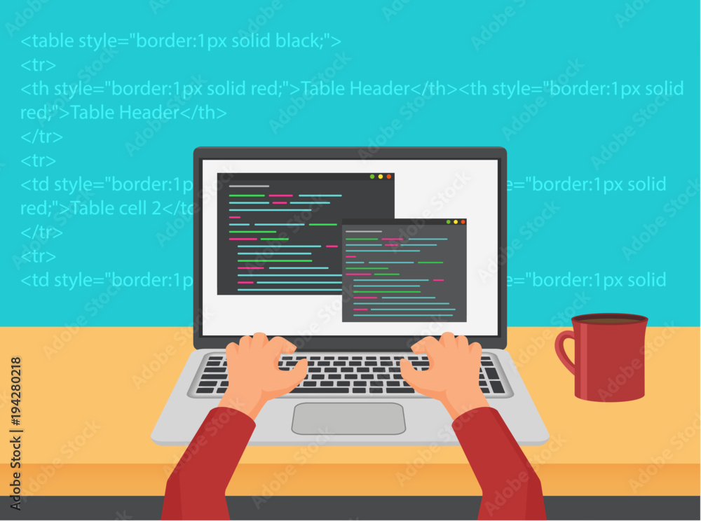 Poster Vector programming, coding and web development code concept.