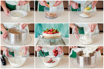 A Step by Step Collage of Making Cheesecake