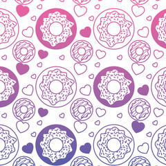 delicious and sweet donuts and hearts pattern background vector illustration design