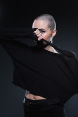 Emotive young model in black