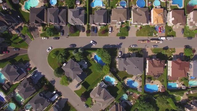 Montreal, Quebec, Canada, aerial view of houses in residential neighbourhood on a summer day.