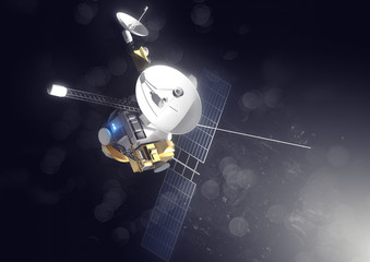 A deep space probe transmitting data and  information. 3D illustration. © James Thew