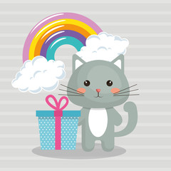 cute cat sweet kawaii with gift birthday card birthday card