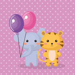 cute elephant sweet kawaii birthday card vector illustration design