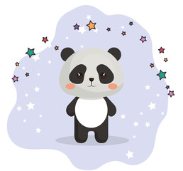 cute bear panda kawaii birthday card vector illustration design