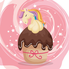 sweet and delicious cupcake with unicorn vector illustration design