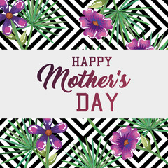 happy mothers day card with floral decoration over geometric lines background