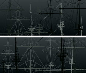 Horizontal vector banners of ship's masts and sailyards.