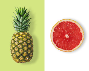 Creative layout made of  pineapple and grapefruit. Flat lay. Food vegan concept.