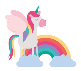 cute unicorn with rainbow kawaii character vector illustration design