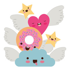 cute characters fantasy with wings kawaii vector illustration design