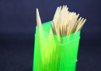 Small, sharp sticks, for cleaning teeth.  Close-up.