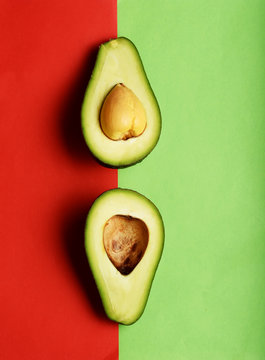 Close up of avocado sliced in half for background