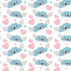 cute cloud with wings kawaii character pattern vector illustration design