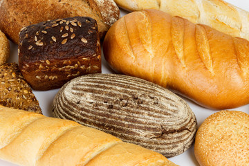 Composition with bread and rolls close up