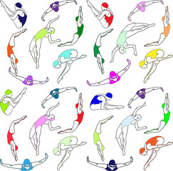 woman swimming, seamless pattern