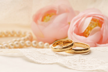 Wedding rings on silk.