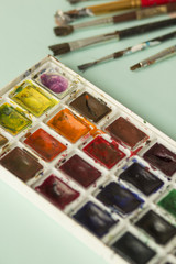 water color paint with brushes