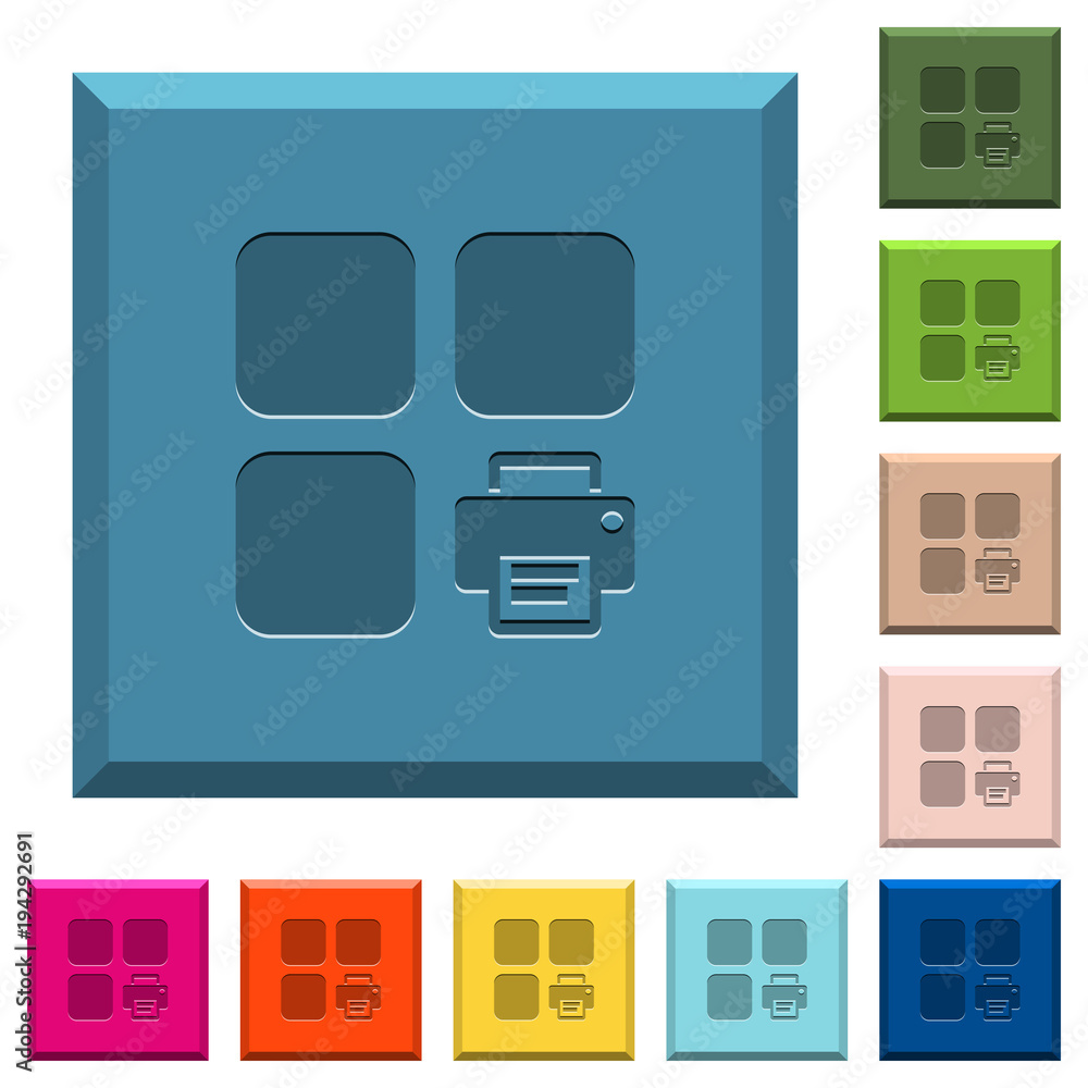 Poster print component engraved icons on edged square buttons