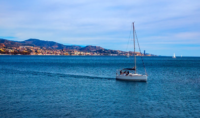 Fototapeta premium A boat trip by sea, Malaga city, Spain