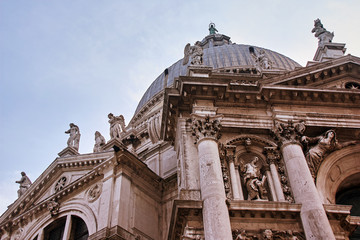 Baroque  church Santa Maria della Salute, facade, Venice, Italy.