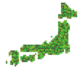 Fototapeta premium 日本地図カラフルランダムドット絵イラスト緑の大地