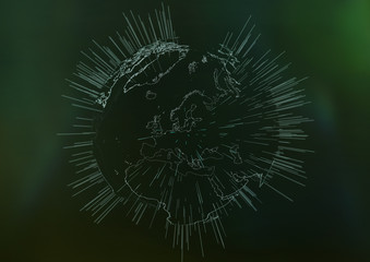 Obraz premium Hologram world globe Europa map 3D illustration with particles on black background.
