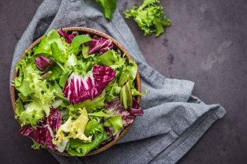 Salad mix with rucola. Fresh vegetable salad, healthy food, salad leaves.