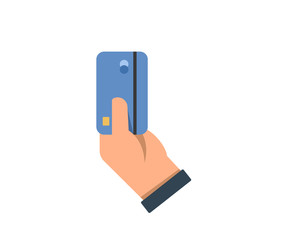 Hand holding credit card. Vector icon illustration in flat style. Payment with credit debit card concept