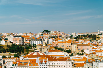 Fototapeta na wymiar Panoramic View Of Downtown Lisbon Skyline Of The Old Historical City In Portugal