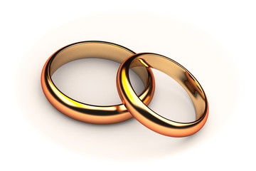 two golden wedding rings isolated on white 3d render