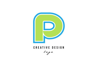 blue green alphabet letter p logo icon design