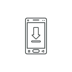 Black and white illustration of a smartphone with a download symbol
