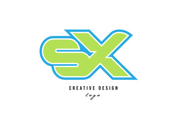 blue green alphabet letter sx s x logo icon design