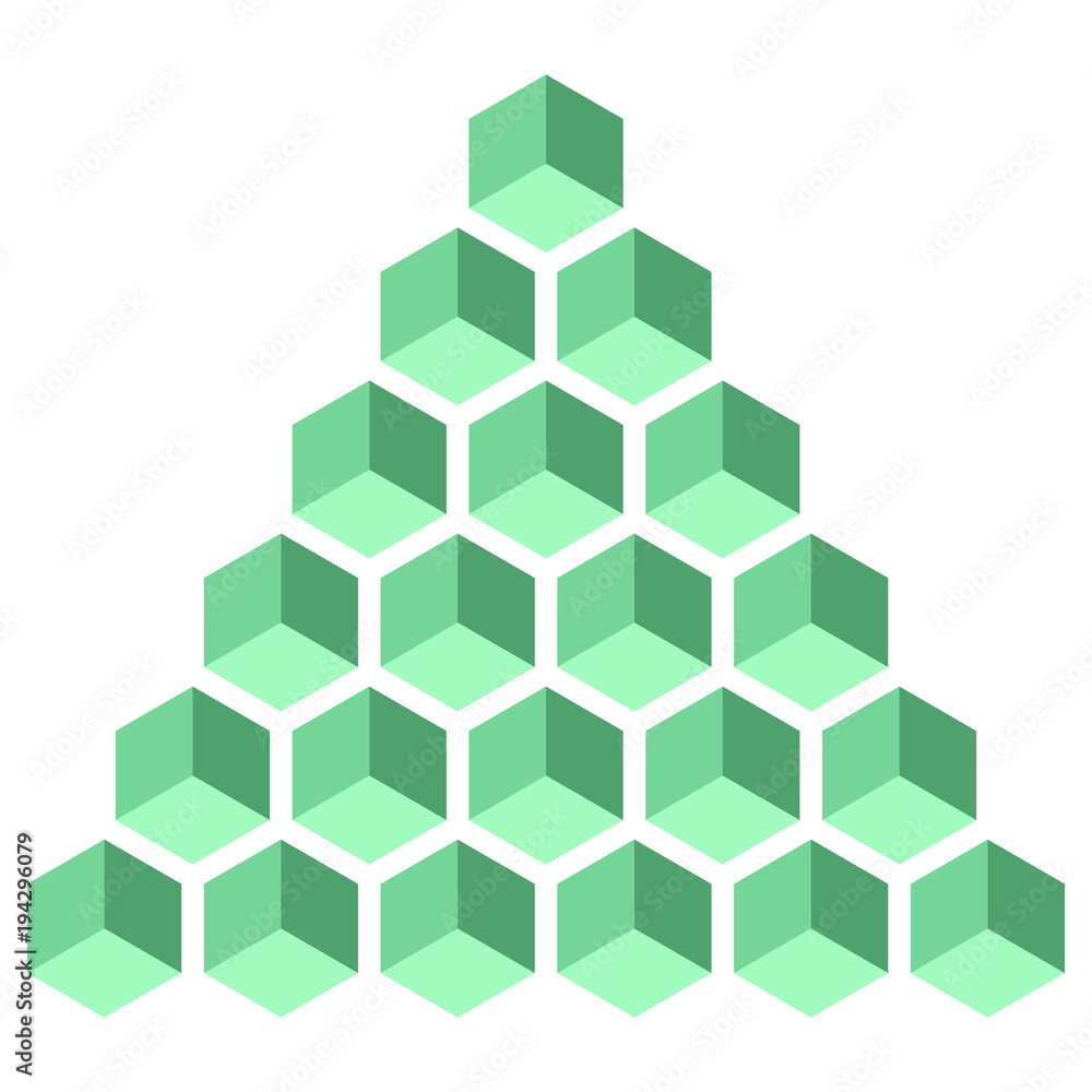 Poster illusive figure constructed of isometric cubes.