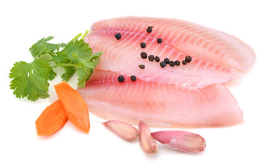 Raw Filleted Tilapia Fish on white 